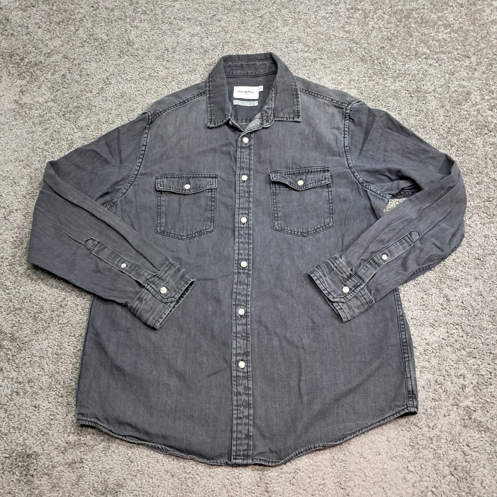 Goodfellow & Co Mens Gray Denim Shirt Long Sleeve Button Down Standard Fit L